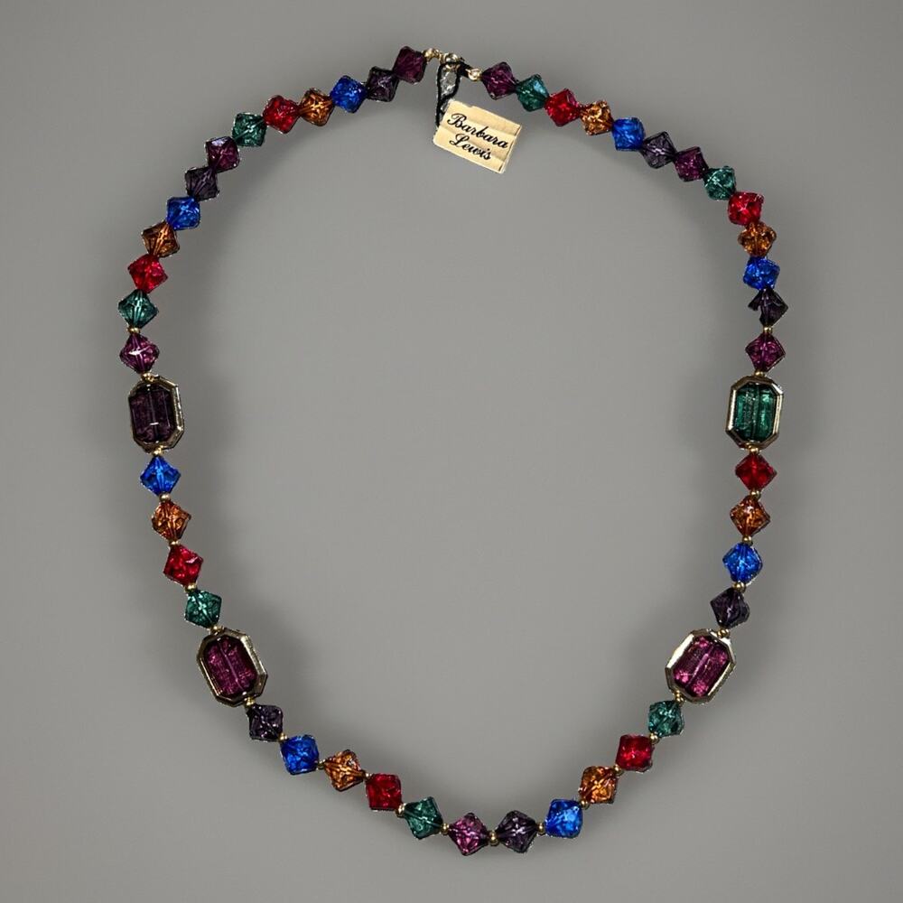 Barbara Lewis Multi‑Color Kinetic Necklace Gold‑Tone 4 Spinning Stones C753339 - Picture 11 of 11